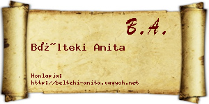 Bélteki Anita névjegykártya