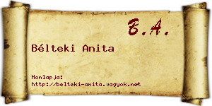 Bélteki Anita névjegykártya